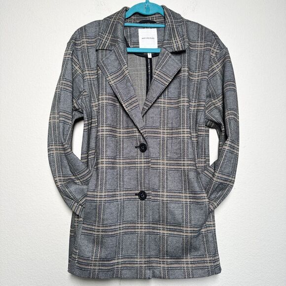 Anthropologie Avec Les Filles Longline Plaid Black Blazer Size PL - Picture 2 of 13